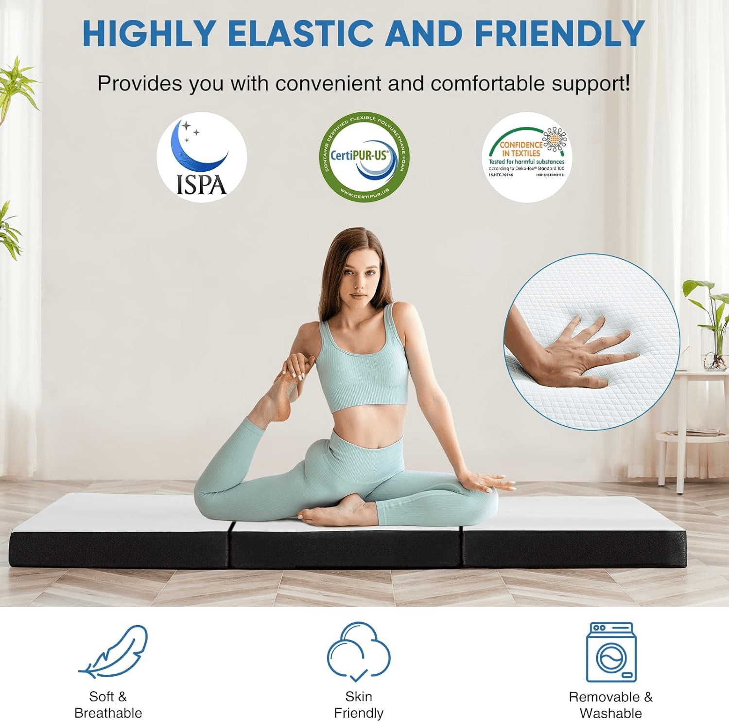 BORGEBY 3 inch Folding Mattress, Twin Tri-Folding Memory Foam Mattress with Washable Cover, Portable for Camping & Guest Beds