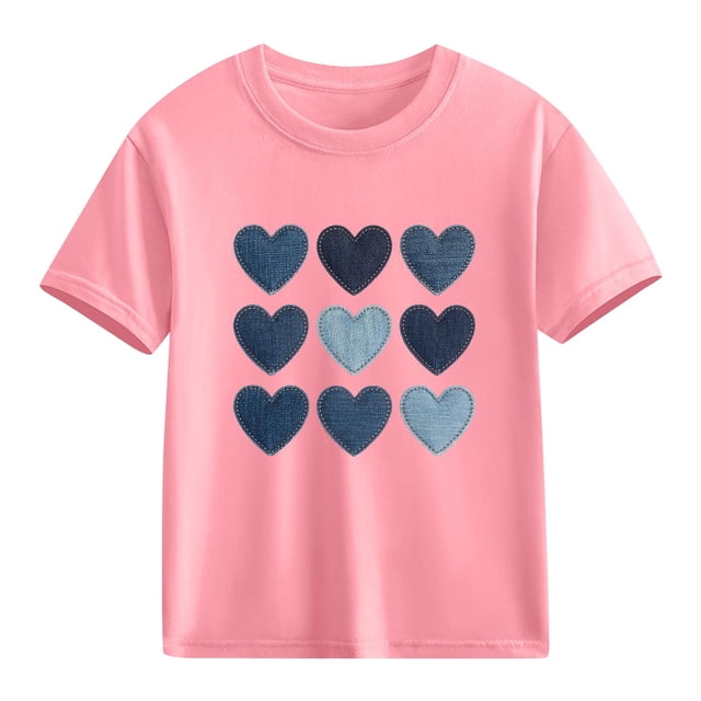 hengsof T-Shirt d'Été Imprimé Amour pour Enfants Manches Courtes Col Rond T-Shirt Graphique