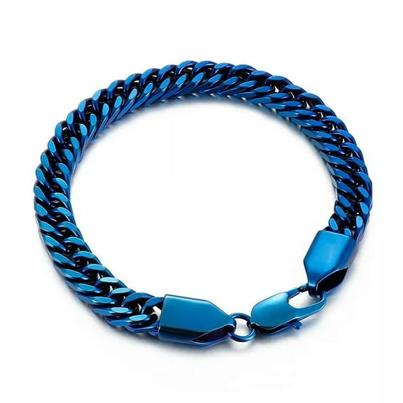 HOOUN 8mm 8.5inch Blue Stainless Steel Curb Link Chain Bracelet For Women Mens Jewelry