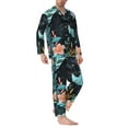 thumbnail image 2 of Daiia Black Panther Floral Illustration for Men's Long-Sleeved Pajama Set – Soft & Comfortable Sleepwear Button-Up Pajamas Cozy Lounge Wear-Small, 2 of 7