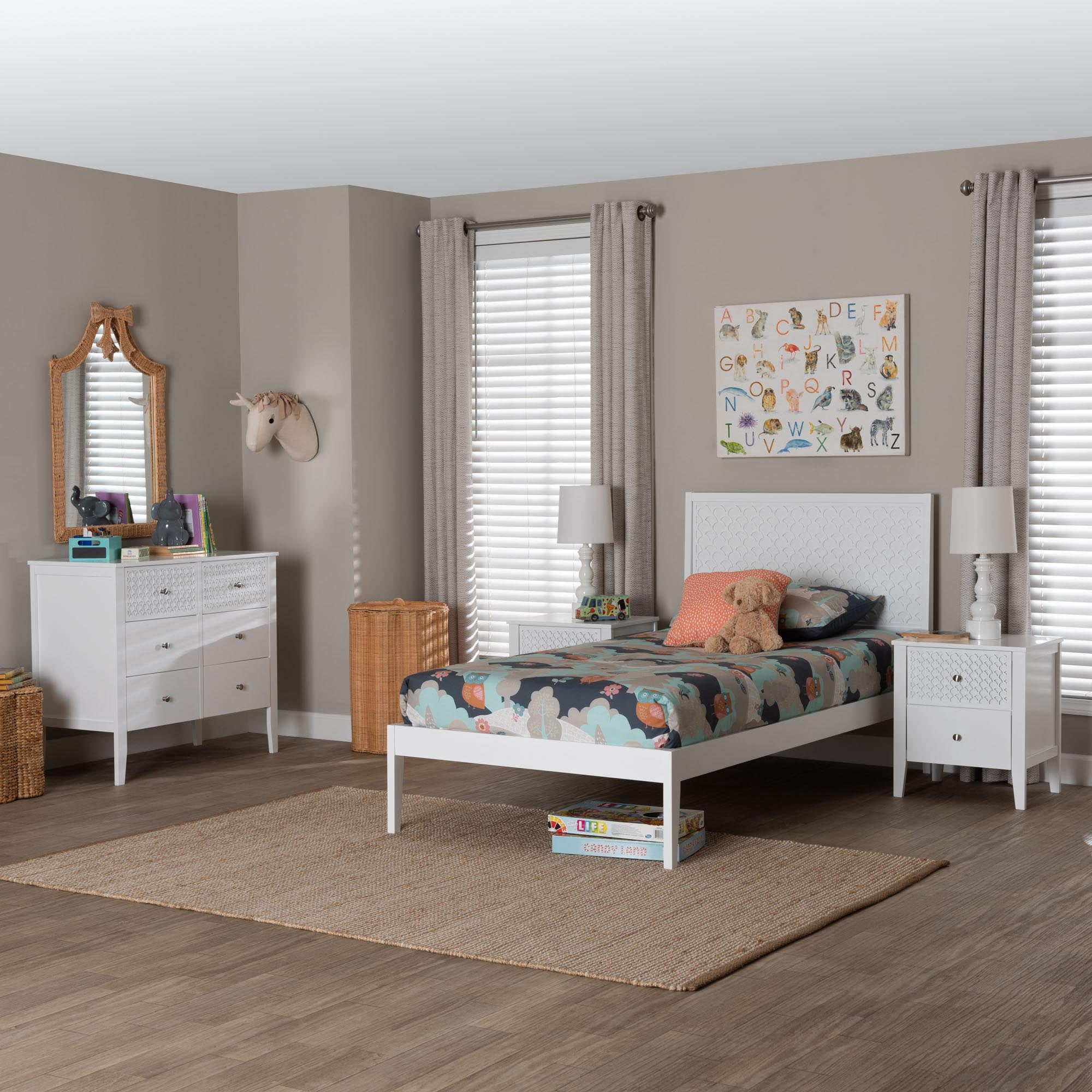 Baxton Studio Lara Modern Bedroom Set, 4-Piece, Twin, White