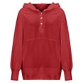 thumbnail image 3 of Hooded Sweatshirts for Women Button Collar Solid Color Casual Lightweight Pullover Loose Comfy Hoodies Tops with Pockets, 3 of 6