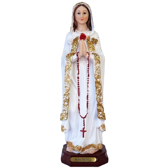 Rosa Mistica 12" White and Gold Color Dress Resin Catholic Religious Figure Rosa Mystica