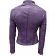 thumbnail image 3 of Women's Genuine Purple Lambskin Leather Jacket Motorcycle Slim fit Biker Jacket W448, 3 of 4