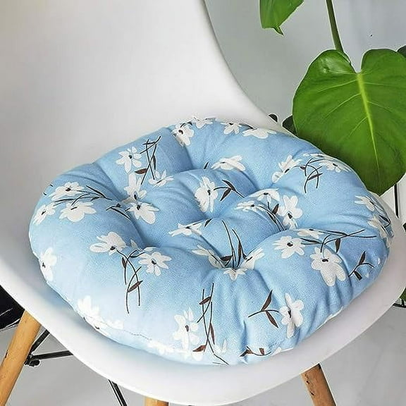 XmhyTop Bohemian Plush Round Chair Pad, Soft Seat Cushion for Garden, Patio, Home, Kitchen & Office Flower Blue Diameter 18"