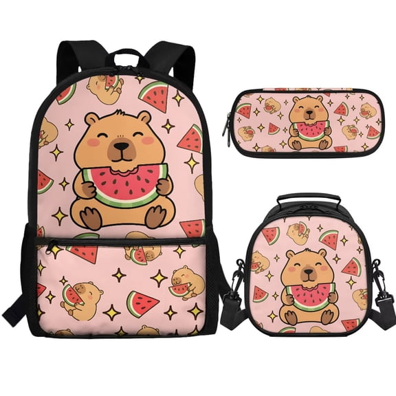 Yuyamidu Capybara Kids Backpack Set 3 in 1, 17 Inch School Backpack with Lunch Bag and Pencil Case, Large Capacity Bookbag for Boys Girls, Elementary Middle School