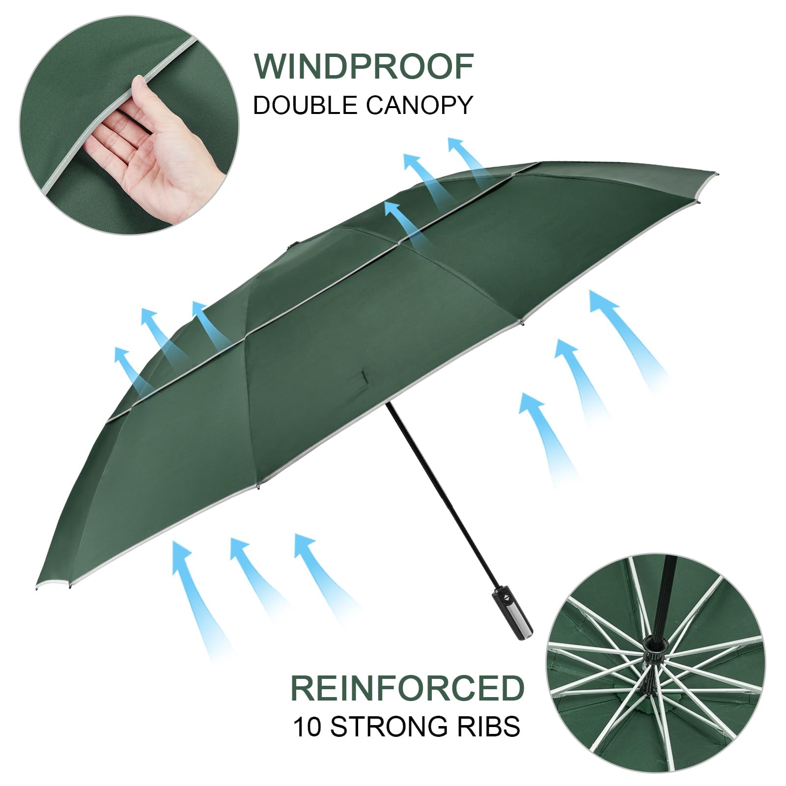 G4Free 54/62 inch Windproof Inverted Umbrella, Reflective Stripe Double Canopy, Automatic Open/Close, Compact for Travel, 10 Ribs Rain Protection