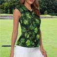 thumbnail image 4 of Uorisanigo Green Four-Leaf Women's Golf Shirt Casual Breathable Athletic Polo Workout Tops for Women Sleeveless Quarter Zip Pullover for Workout Sports, 4 of 7