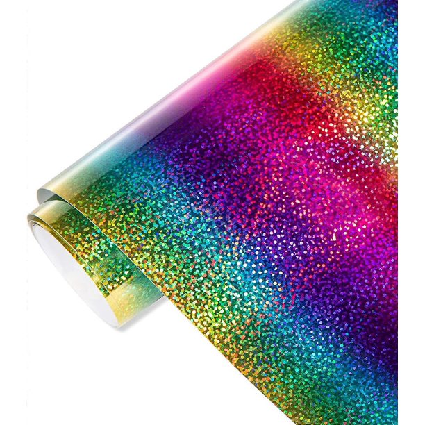 Self Adhesive Vinyl 12" x 6ft Holographic Glitter Vinyl Roll for Craft Cutters, Decals, Letters/Rainbow Permanent Craft Vinyl
