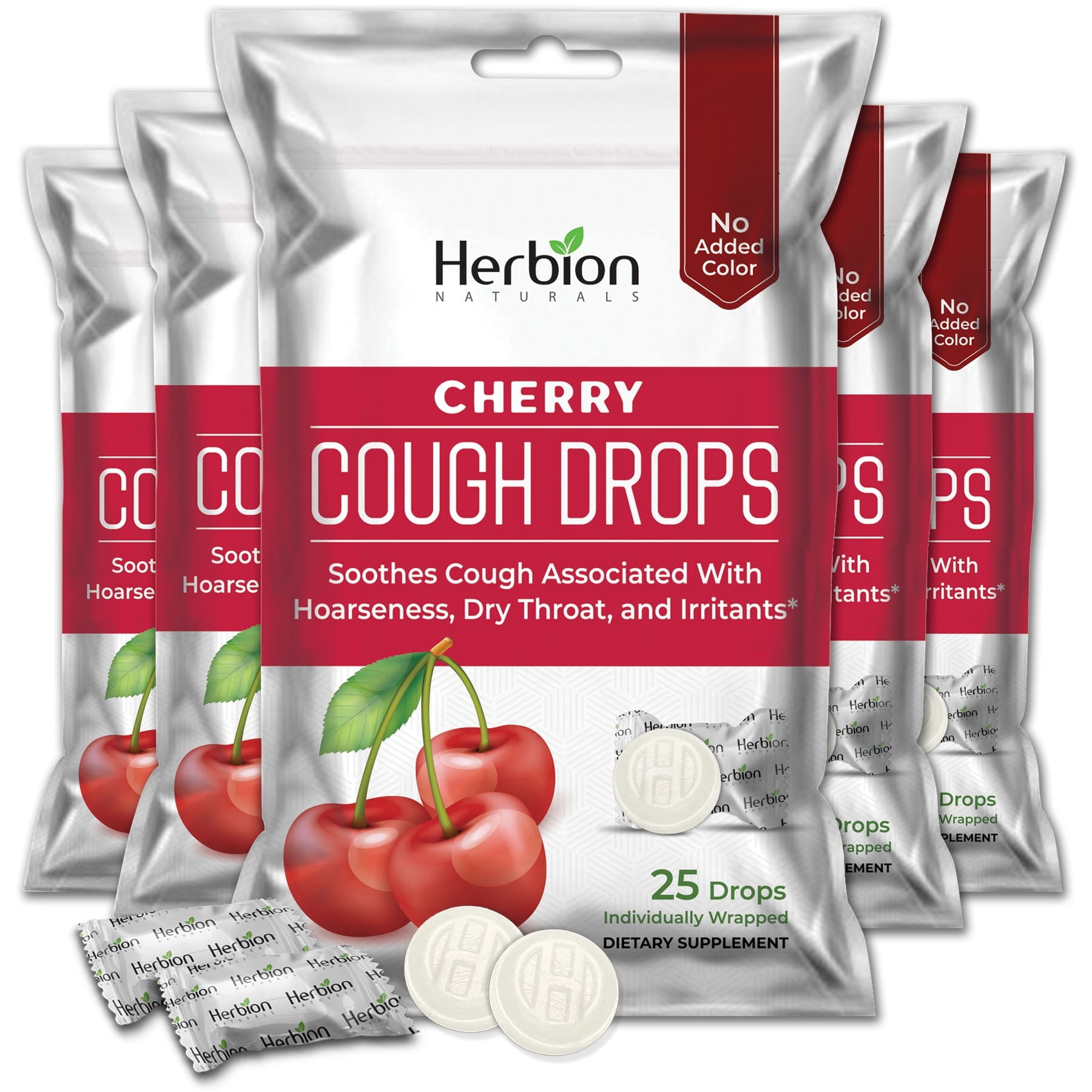 Herbion Naturals Cough Drops with Natural Cherry Flavor, Dietary Supplement, Soothes Cough, For Adults and Children over 6 years, 25 Drops, No Artificial Flavor, No Added Color