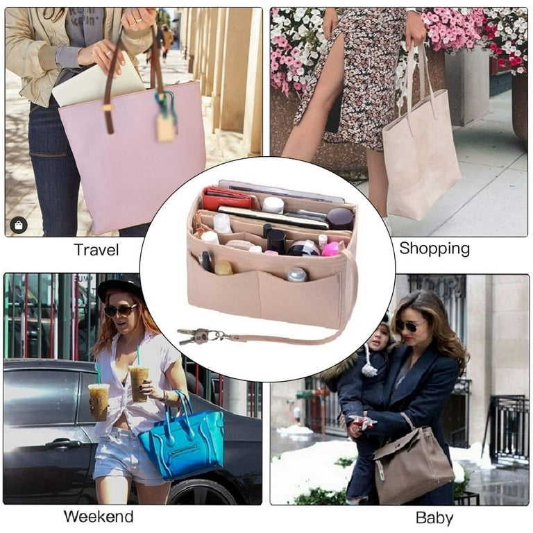 MISIXILE Felt Purse Organizer Insert Bag Organizer Handbag Tote Bag in Bag with Zipper for Speedy Neverfull-Pink,M