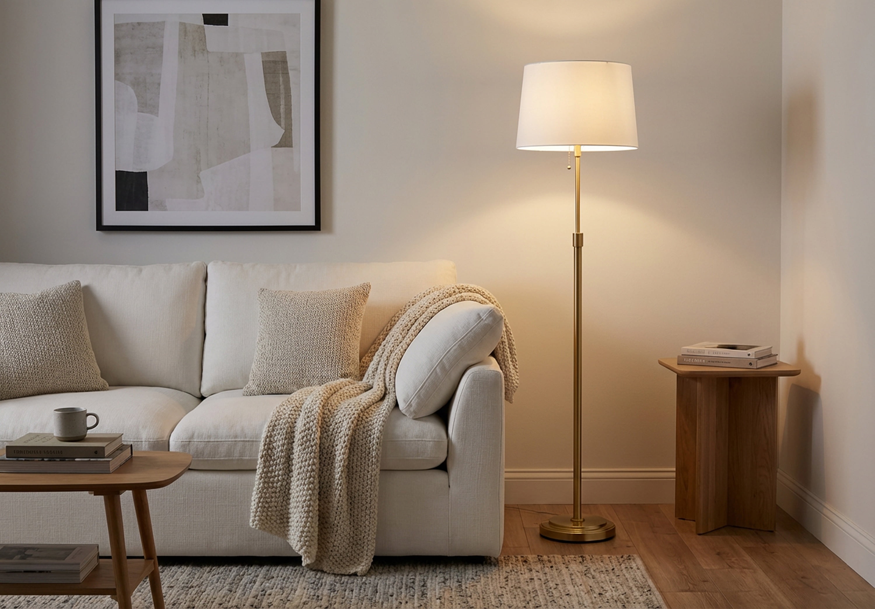 Mainstays 59.5" Gold Stick Floor Lamp with White Fabric Shade