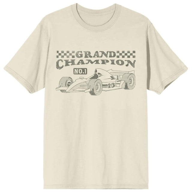 Vintage Formula Racing Grand Champion Crew Neck Short Sleeve Natural Men's T-shirt-Large
