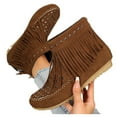 thumbnail image 5 of Wowcloth Women's Fashion Casual Winter Ankle Boots - Comfortable Short Shaft Flat Round Toe with Fringe Detail, Chunky Low Heel Booties for Daily Wear, 5 of 9
