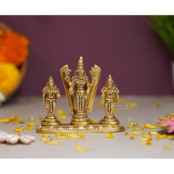 anciently Brass Small Sangu Chakram Stand with Tirupati Balaji Idol