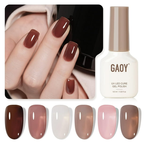 Set de esmaltes de uñas GAOY Rose Brown Jelly Gel, 6 colores, 6,5 ml