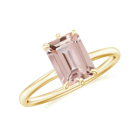1.30 CT Emerald Cut 6-Prong Set Solitaire Morganite Engagement Ring in Sterling Silver/ Yellow Gold Plated Promise Wedding Band Ring Birthstone Jewelry, Ring Size 5