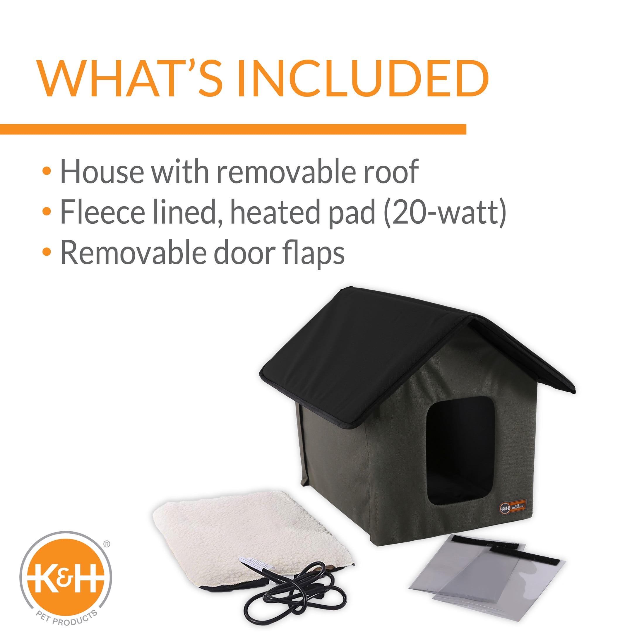 K&H Pet Products  Heated Cat House for Outdoors Cat Shelter Olive/Black 22 X 19 X 17 Inches