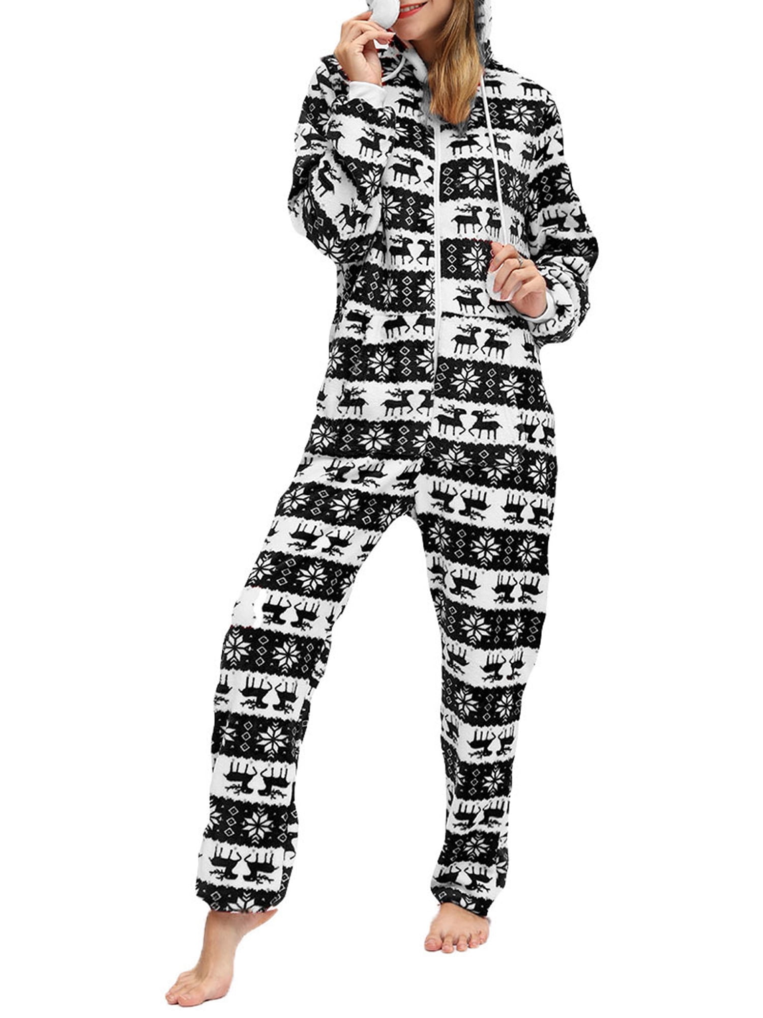 bovenstaand Onderling verbinden Verval Lazybaby Women's Onesie Pajamas One Piece Winter Warm Cozy Plush Hooded  Zipper Jumpsuit Pajama Sleepwear - Walmart.com