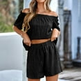thumbnail image 2 of BLVB Women's Summer 2 Piece Outfits Casual off Shoulder Short Sleeve Tops and Drawstring Shorts Lounge Sets, 2 of 7