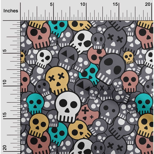 oneOone Georgette Viscose Gray Fabric Skull Craft Projects Decor Fabric Printed By The Yard 42 Inch Wide