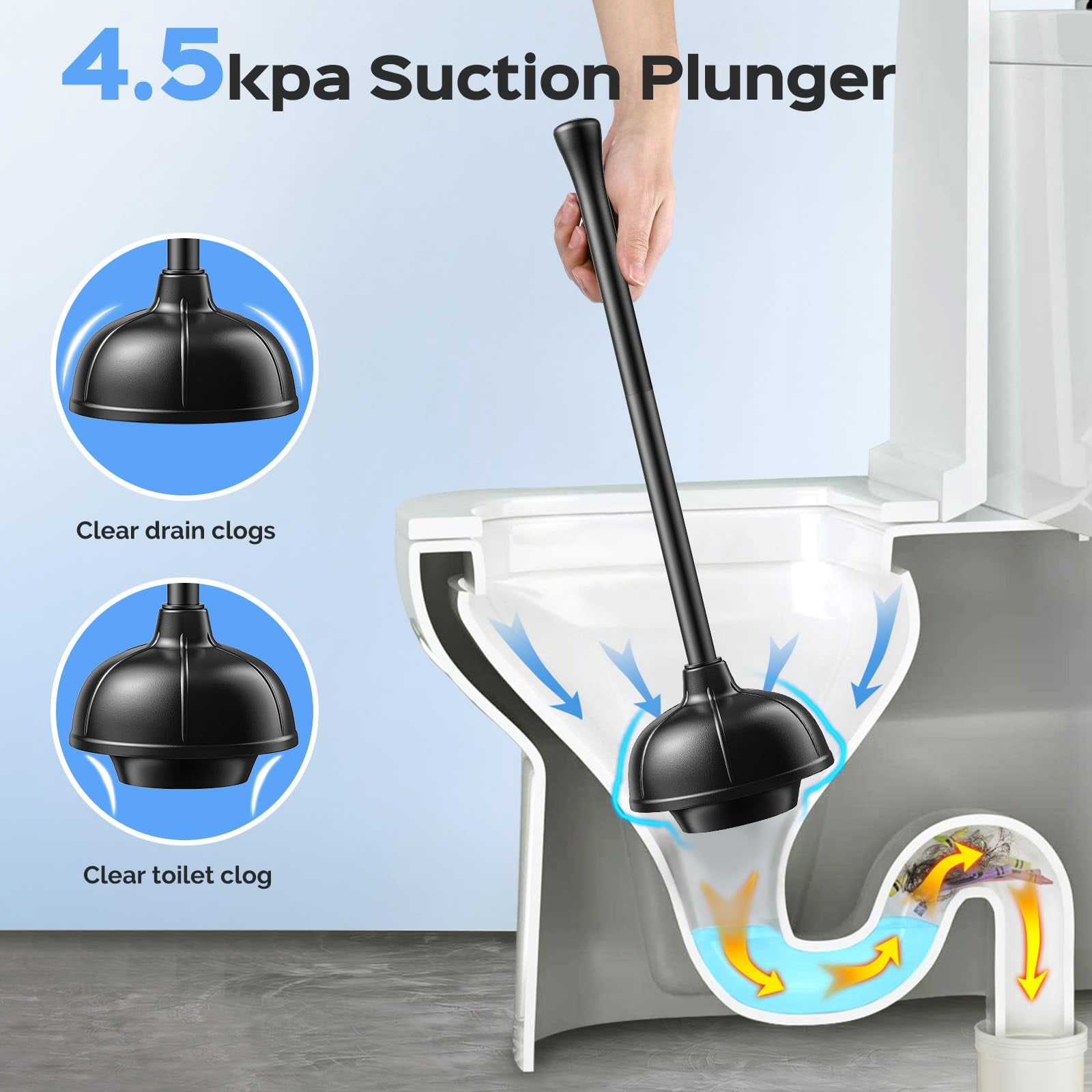 Toilet Plunger and Brush Set 2-in-1 Stainless Steel Black-1 for Bathroom Cleaning