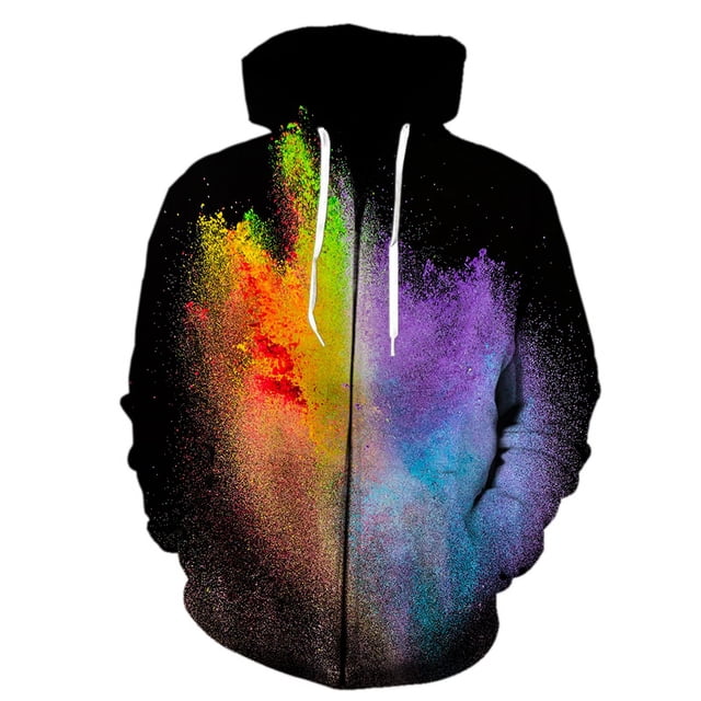 Sweat à Capuche Imprimé Fumée Coloré à Fermeture Éclair Manches Longues Harajuku Pull Décontracté Col Rond Streetwear Oversize Unisexe