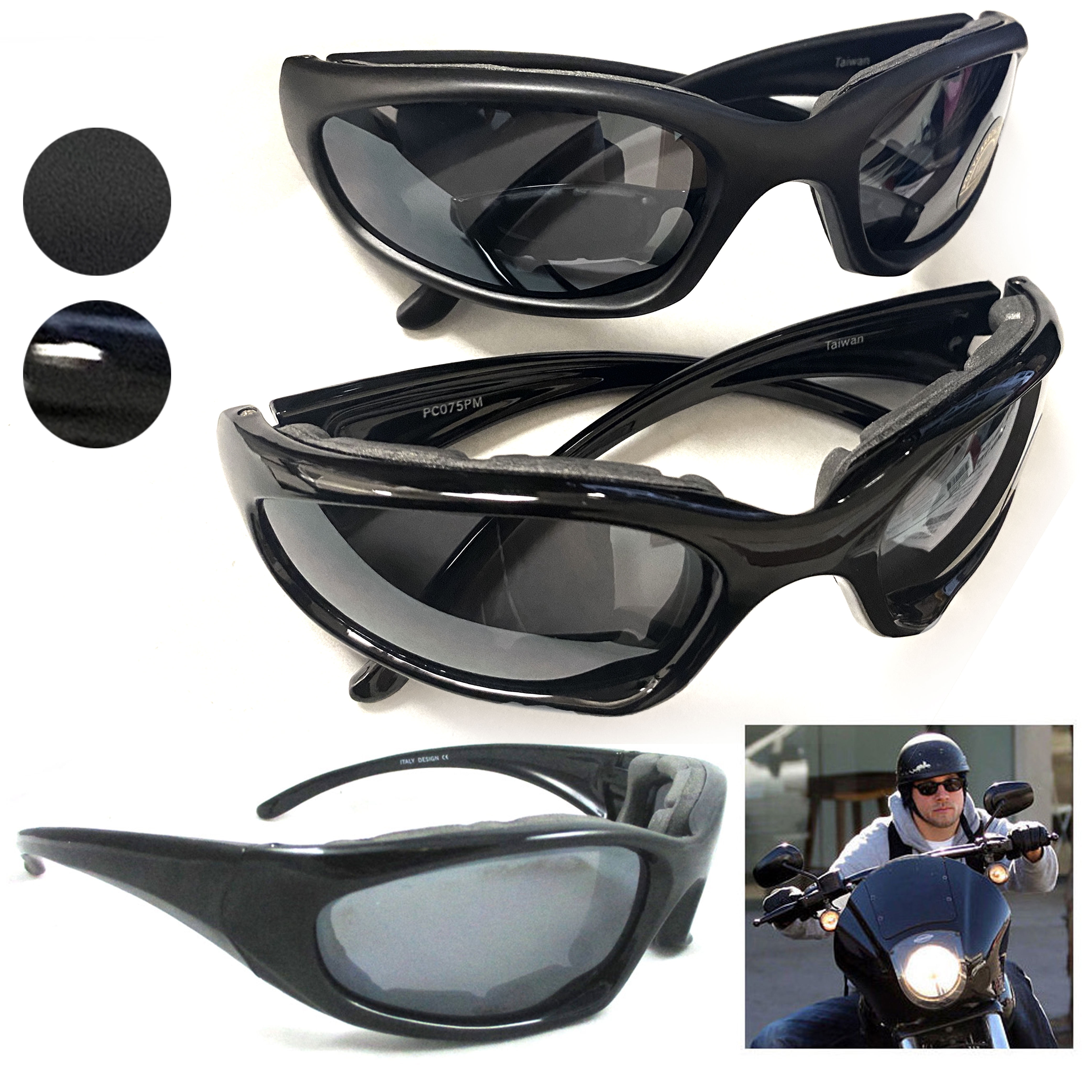 Silver Motorcycle Riding Goggles Padded Sports Biker Sunglasses Mirror Lens 