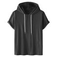 thumbnail image 2 of Men's Casual Hoodie Short Sleeve Summer Hoodies Comfy Cotton Sweatshirts Pullover E -ssenti als Hooded T-Shirt with Drawstring & Pockets, Dark Gray (Medium), 2 of 6