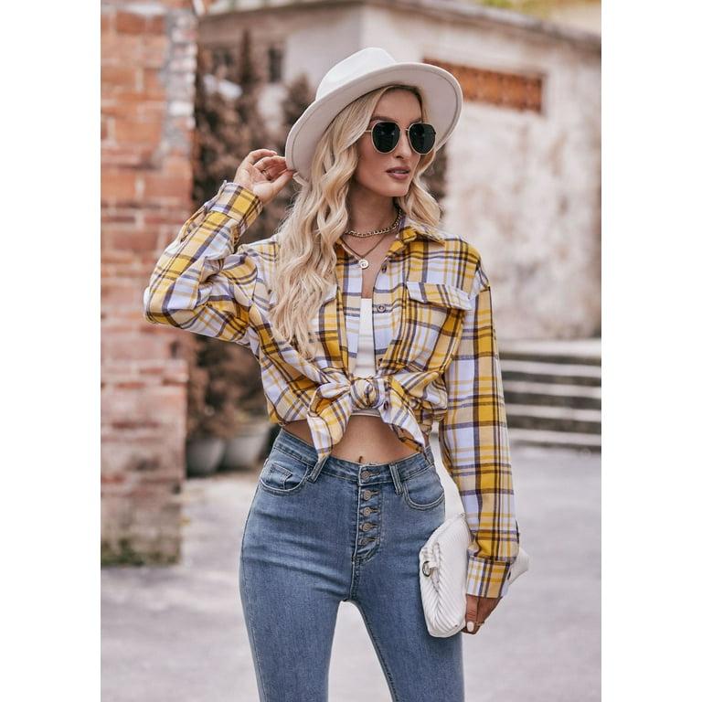 Women's Plaid Shirts Long Sleeve Turn-Down Collar Button Women's Plaid Shirts Long Sleeve Turn-Down Collar Button