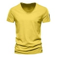 thumbnail image 4 of MIXUE Shirts For Men Summer Solid Color V Neck Short Sleeve Casual Pullover Tops Tee Shirts Holiday Wear,Yellow,XXXL, 4 of 5