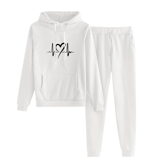 Besolor Womens Tracksuit 2 Piece Outfits Workout Sets Heart Printed Long Sleeve Hooded Sweatshirt Jogger Pant Matching Set