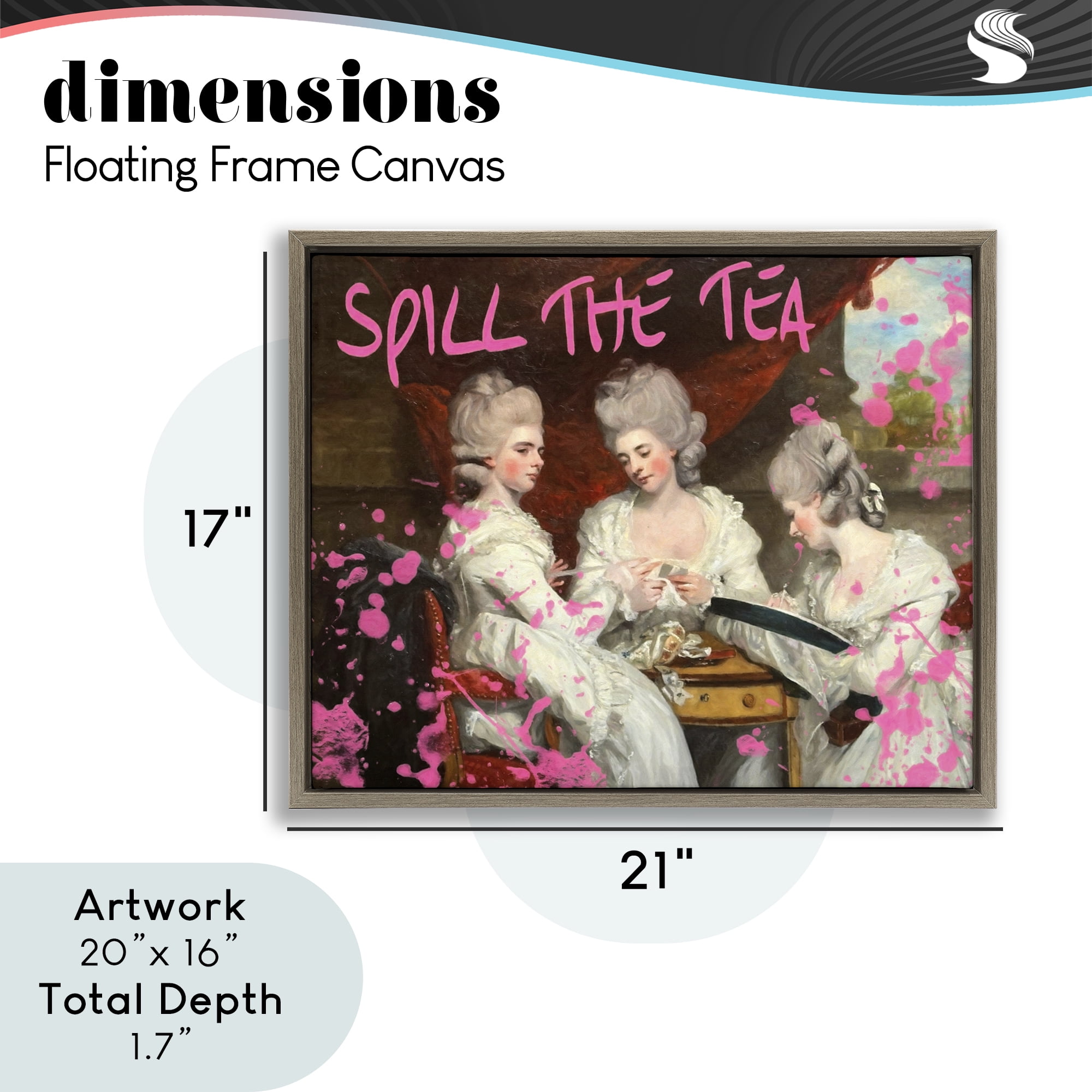 Stupell Industries Spill The Tea Iconic Ladies Brown Framed Floater Canvas Wall Art, design by Grotto Studios
