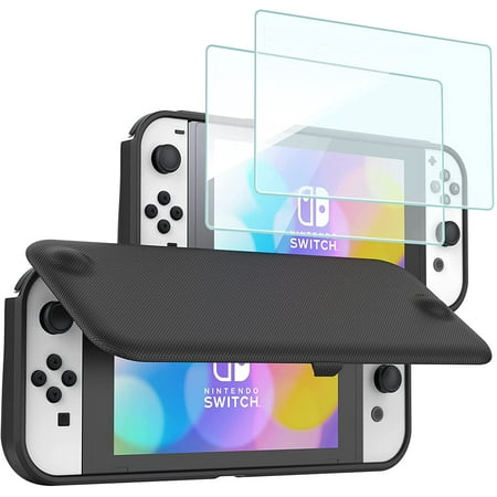 Nintendo Switch OLED Flip Cover with 2 Pack Tempered Glass Screen Protectors | Procase