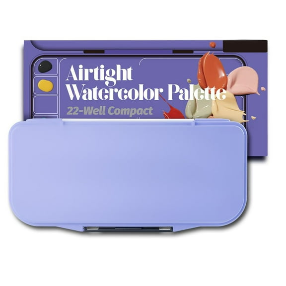 18-Well Watercolor Paint Palette with Lid, 2 Mixing Areas and Large Removable Tray, Portable Folding Design for Artists, Gouache Acrylic Oil Painting, Purple