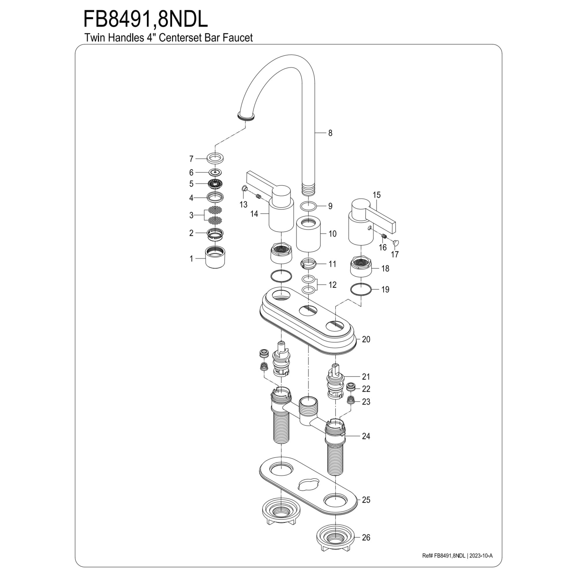 Kingston Brass FB8498NDL Nuvofusion Double-Handle 4" Centerset High-Arc Bar Faucet, Brushed Nickel