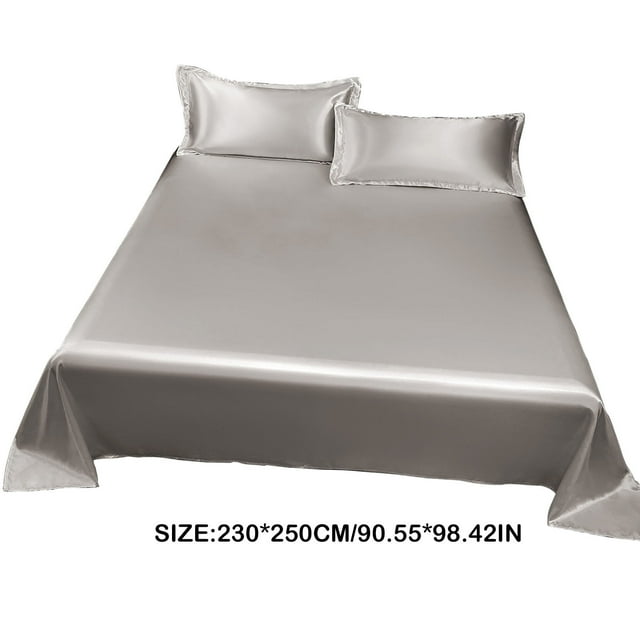 Juego de sábanas y fundas de almohada de seda de hielo de 3 piezas | Tejido suave y refrescante de lujo | Lavable a máquina | Comodidad para todo tipo de clima | Gris, azul y blanco
