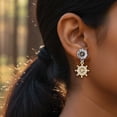 thumbnail image 3 of Delight Jewelry Gold-tone Crystal Ship Wheel - Direction - Two-tone Daisy Flower Post Earrings, 3 of 4