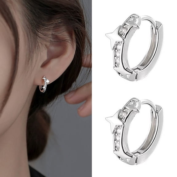 SmartBy Small Silver Hoop Earrings for Women Star Rhinestone Hoop Earrings Hypoallergenic Cubic Zirconia Jewelry Gift