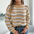 thumbnail image 6 of Striped Sweater for Women Crewneck Long Sleeve Color Block Open Knit Slim Pullover Khaki L, 6 of 8