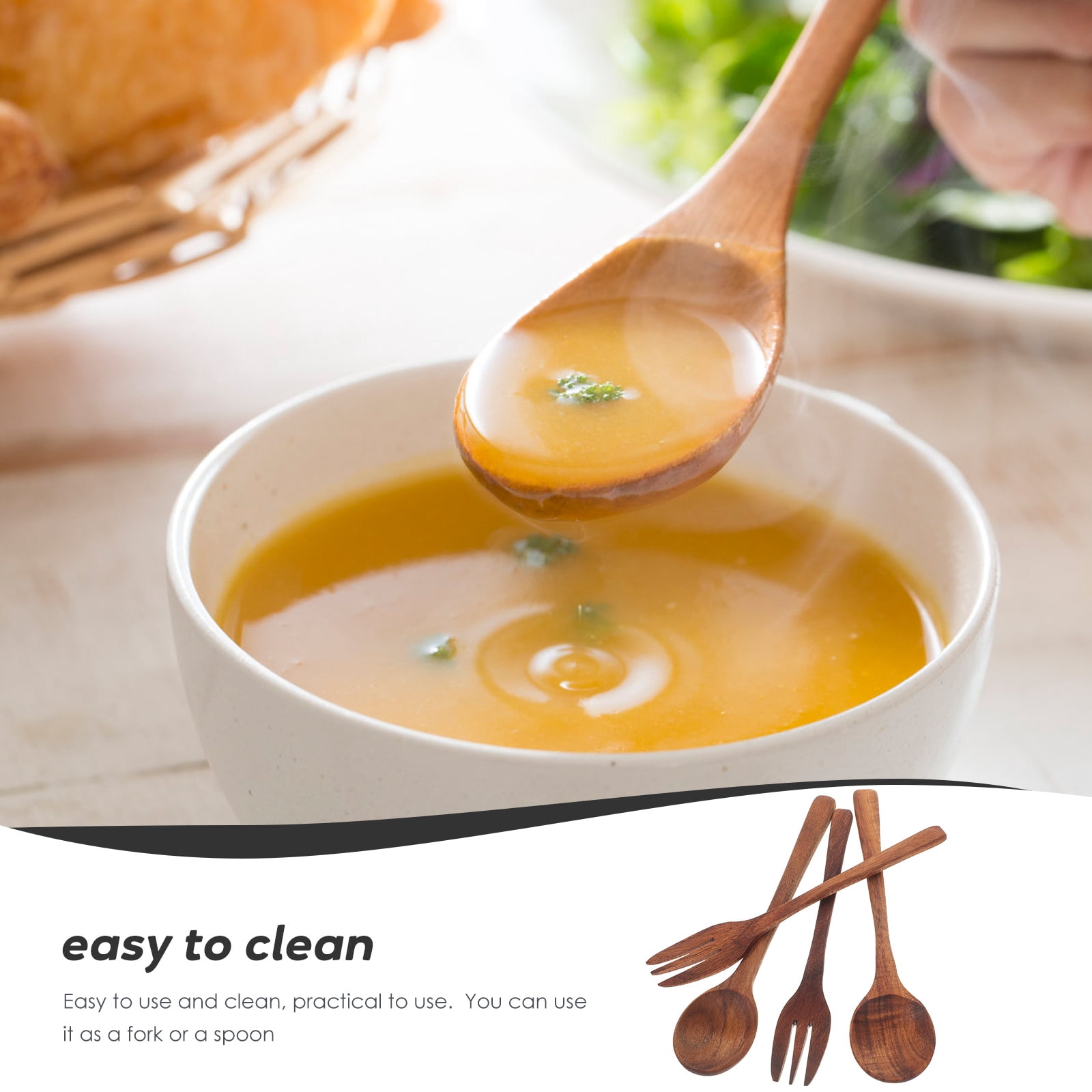 HOMEMAXS 3 Sets  of Wooden Spoon Fork Kit Reusable Salad Fork Japanese Style Spoon Fork Set Kitchen Utensil