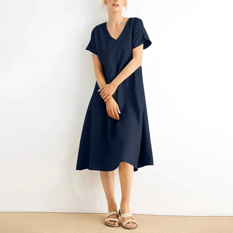 knee length peasant dress Llywey Women's Casual Sleeveless Midi Dress