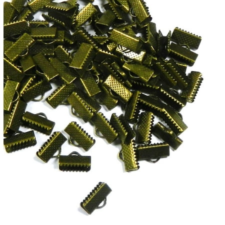 - 100 Pack 13x8mm 1/2 Inch Textured Antiqued Brass Plated Balloy Ribbon Bracelet Bookmark Pinch Crimp End Findings