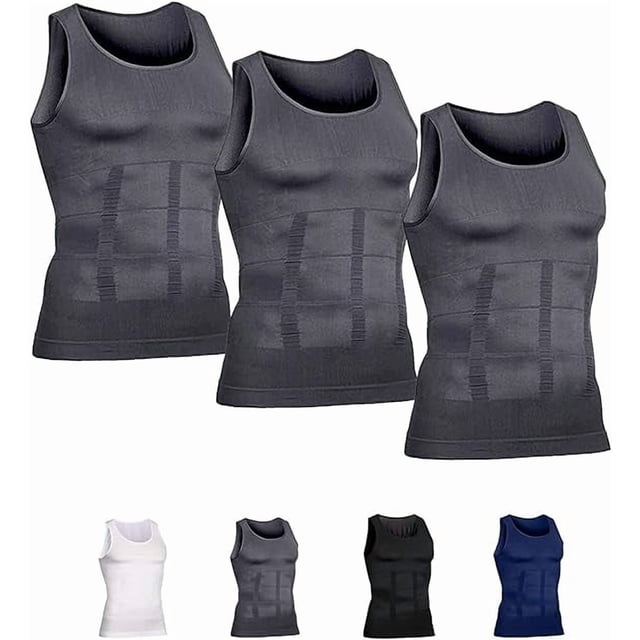 Mens Slimming Body Shaper Vest Compression Tank Tops Shirts Workout Abs Abdomen Undershirts 3pcs