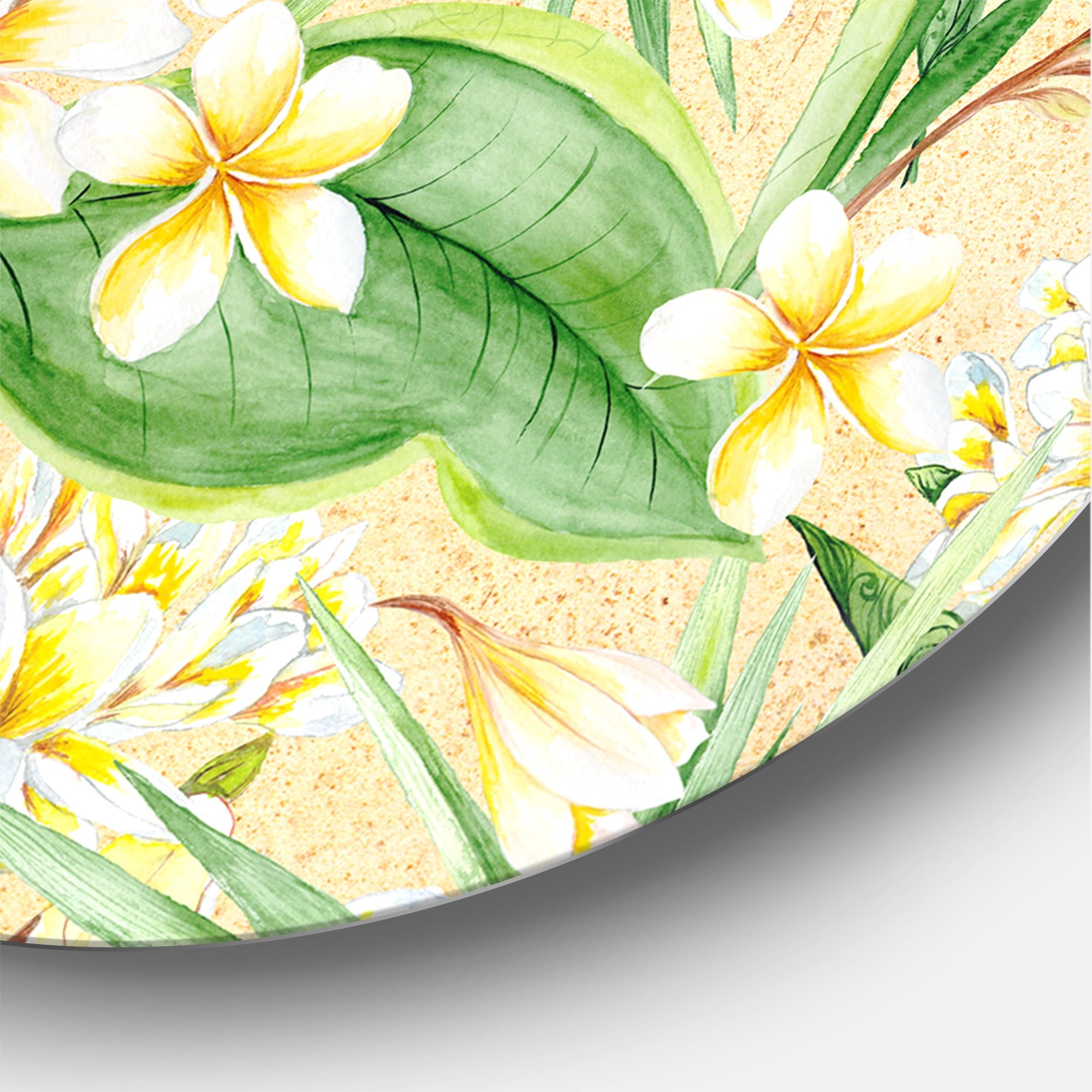 Designart 'Yellow Flowers and Tropical Foliage XIII' Modern Circle Metal Wall Art 29x29 - Disc of 29