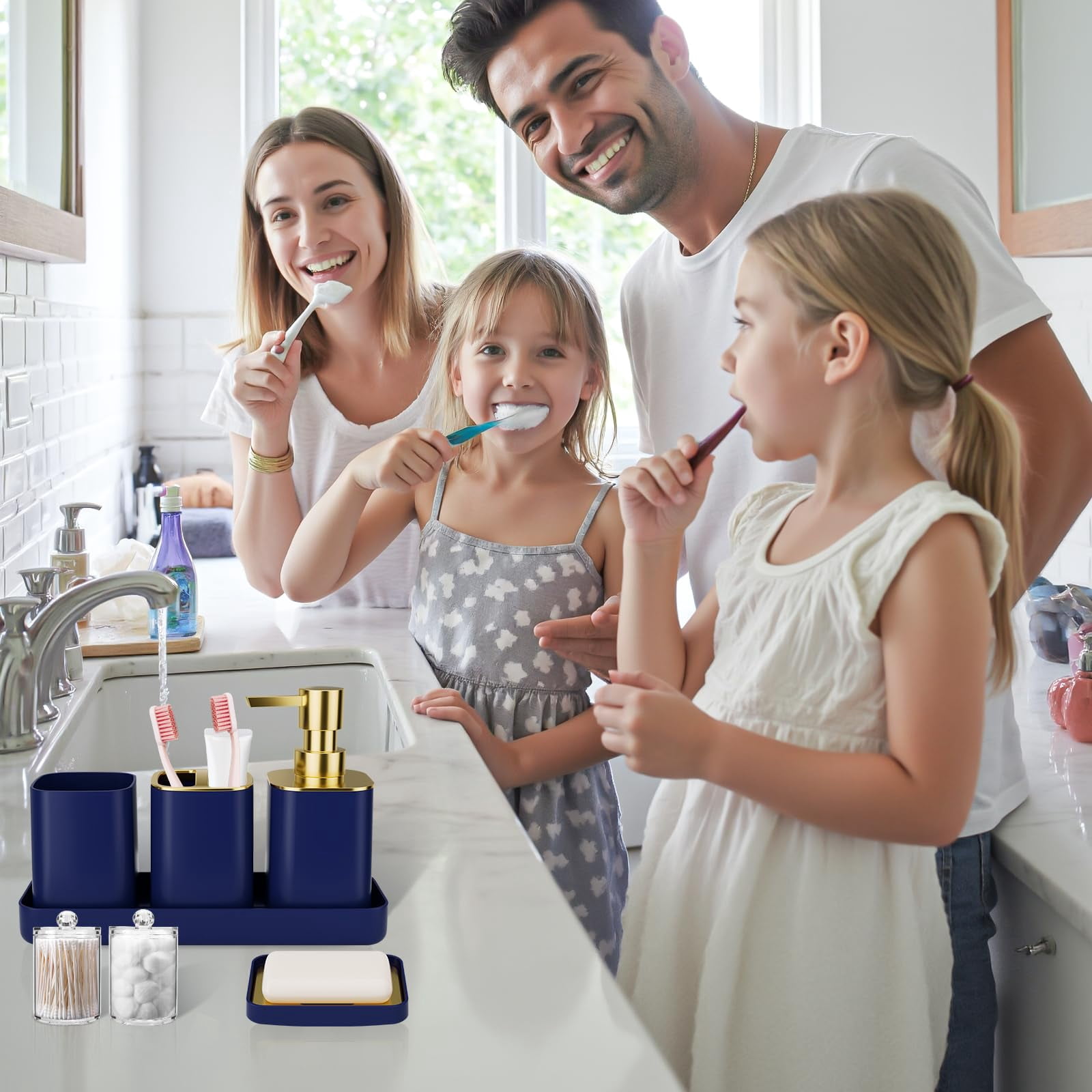 17PCS Bathroom Accessories Bathroom Set Black Bathroom Accessories,Toilet Brush, Trash Can, Qtip Holder Dispenser& 3PCS Soap Dispenser