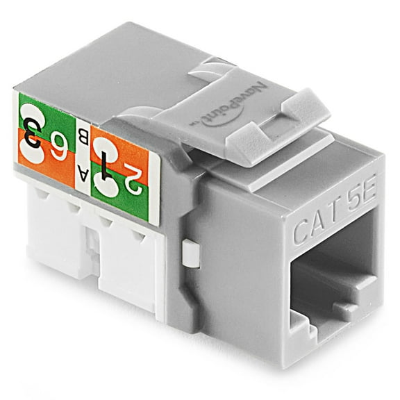 NavePoint 90 Degree Cat5e Keystone Jack, RJ45 Ethernet Connector, Type 110, Gray 25-Pack