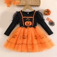 thumbnail image 2 of OJSFQUFP Girls Skirt Halloween Girl Dress Pumpkin Print Long Sleeve Sweet Performance Puff Dress, 2 of 8