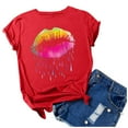 thumbnail image 4 of Aloohaidyvio Vintage T-Shirts for Women,Womens Fashion Colorful Lips Printed Short Sleeve T-Shirt Round Neck Loose Retro Tops, 4 of 6
