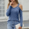 thumbnail image 2 of MIXUE Boho Tops For Women Summer Solid Color Ribbed V Neck Off Shoulder Long Sleeve Sexy Fashion Tee Shirts Sportswear,Blue,XXL, 2 of 5